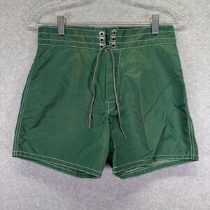Birdwell Beach Britches Board Shorts Mens 30 Green Nylon Swim Surf Retro USA